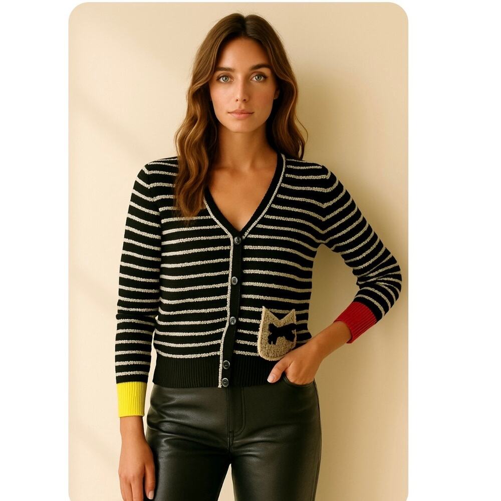 Sonia by Sonia Rykiel Y2K Lightweight Striped Cardigan Bow Detail Colorblock
